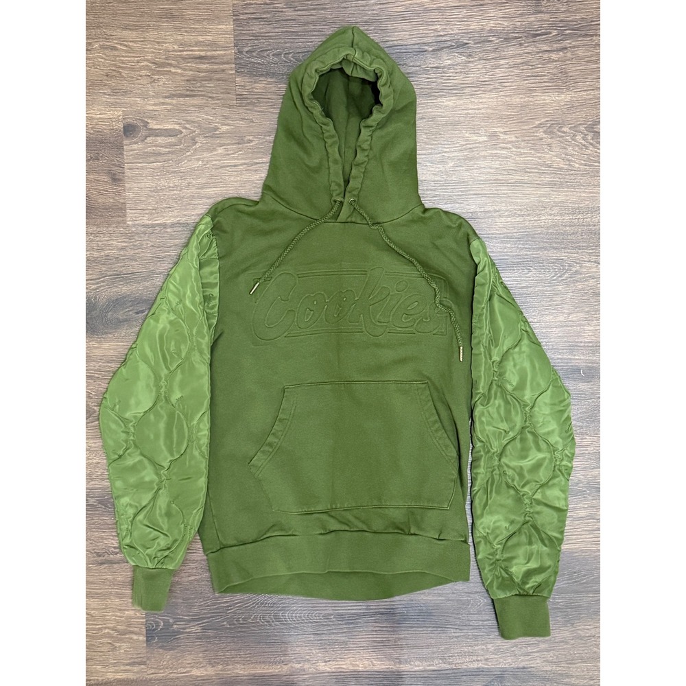 Cookies Hoodie Men S Olive Green Quilted Sleeves Tonal Logo